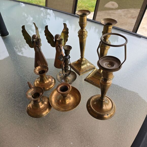 Vintagr Brass Candle Holder Lot Of 12 - Picture 3 of 12